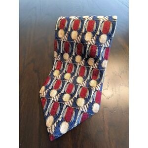 Shore & Singer Mens Silk Necktie Red Gold Blue Tailored Made USA
